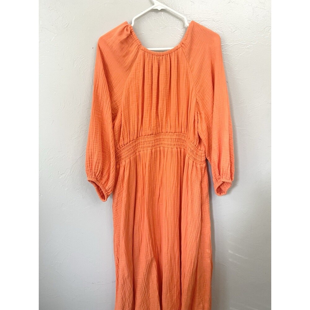 J. CREW V-Neck Midi Dress in Soft Gauze Fire Lily Orange Size XL Maxi Pockets - Picture 12 of 12